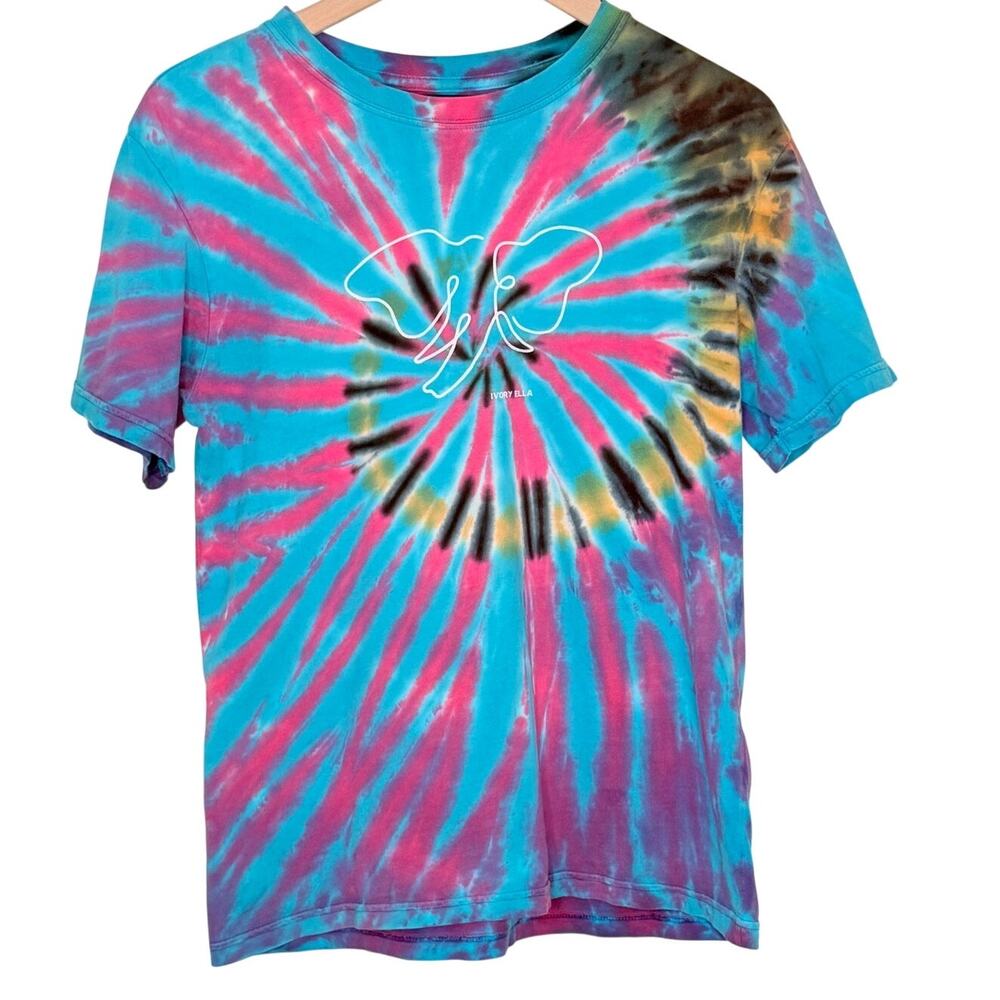 Ivory Ella Tie‎ Dye Elephant Tee Size XS Pink Blue USA Organic Cotton Y2K Hippie